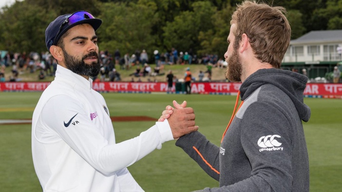 India captain Virat Kohli and New Zealand captain Kane Williamson shake hands. (Photo / Photosport)