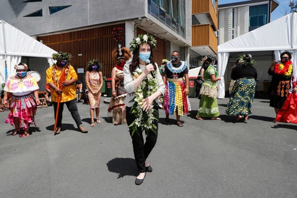 Jacinda Ardern Visits The Pacific Youth Lead Vaccination Event At Fale O Samoa In Mangere. (Photo / Dean Purcell)