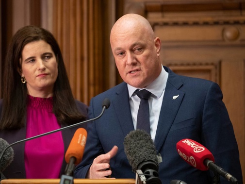 Nicola Willis (left) and Christopher Luxon say middle-income Kiwis are facing suffocating living-costs pressures. (Photo / Mark Mitchell)