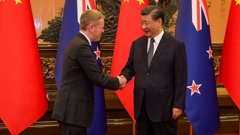 Prime Minister Chris Hipkins and Premier Xi Jinping shake hands in the Great Hall of the People in Beijing last month. Photo / Nathan McKinnon