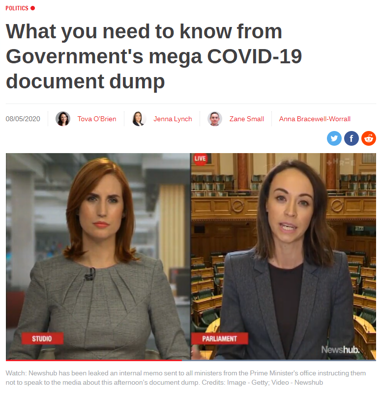 A screenshot from Newshub's website showing the document dump video dated May last year