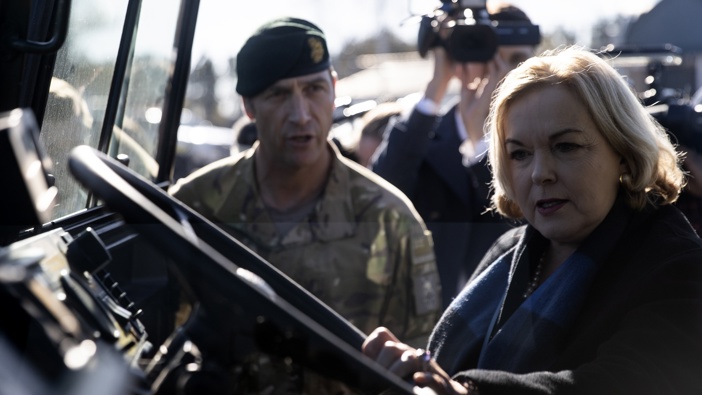 Judith Collins at the Pre Budget Announcement for the Defence Force at Burnham Military Camp. Photo / George Heard