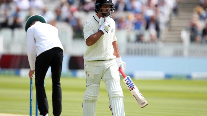 Colin de Grandhomme leaves the crease after being run out first ball. Photosport