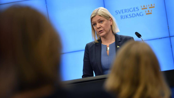 Swedish Social Democratic Party leader and newly appointed Prime Minister Magdalena Andersson during a press conference after the budget vote. (Photo / AP)