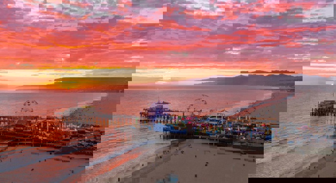 Santa Monica Pier at sunset. Photo / Visit USA