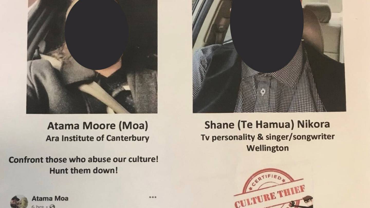 The men whose identities were falsely used to distribute a politically charged message. Their faces have been blocked out for this story. Photo / Nelson Weekly.