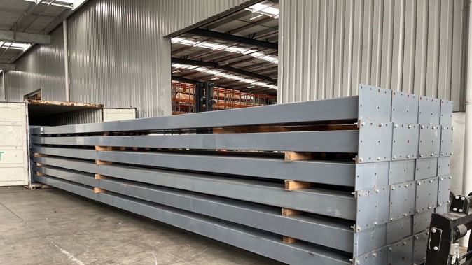 Police and Customs found 515kg of methamphetamine inside these steel beams imported from the United States in September 2024. Five men, aged between 31 and 51, were arrested and charged with drug offences following Operation Girder. Photo / NZ Police