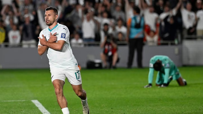 New Zealand's Kosta Barbarouses celebrates after scoring the second goal, against New Caledonia at Eden Park. Photo / Photosport
