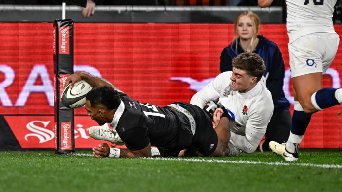Sevu Reece scores against England. Photo / Photosport