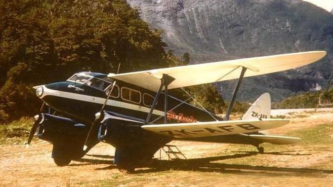 Brian Chadwick's Dragonfly-type plane went missing between Christchurch and Milford Sound in February 1962, with five people on board. (Photo / Supplied)