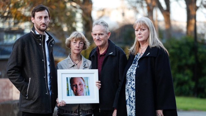 Naomi's McRae's brother Alex, mother Angela, father Ewen and aunt Deborah Brown at the Manukau District Court. Photo / Dean Purcell