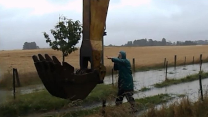 Farmer Roger O'Byrne drove a digger on to a neighbour's property and carved up a driveway.
