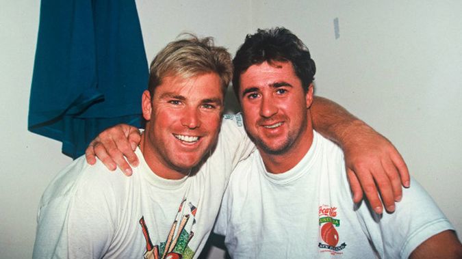 Shane Warne and fellow spin-bowler Tim May. (Photo / Photosport)