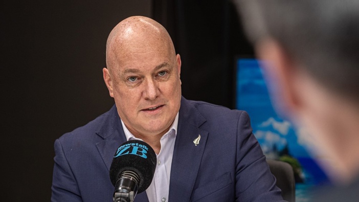 Prime Minister Christopher Luxon talks to Mike Hosking in the Newstalk ZB studio. Photo / Jason Dorday