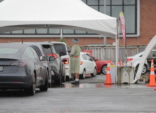 A queue is forming at the Balmoral Community Testing Centre this morning. (Photo / Michael Craig)
