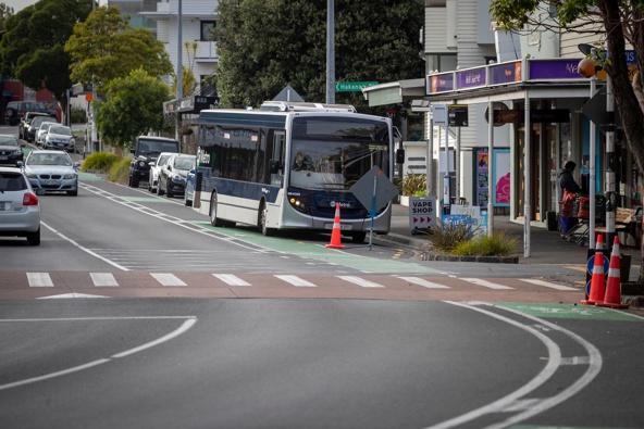 A controversial cycleway has caused all sorts of problems in the West Lynn shopping village. Photo / Michael Craig