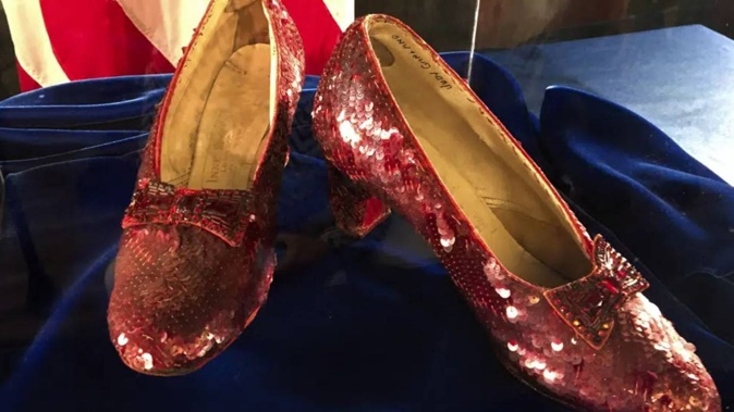The pair of ruby slippers once worn by actress Judy Garland in the 'The Wizard of Oz'. Photo / AP