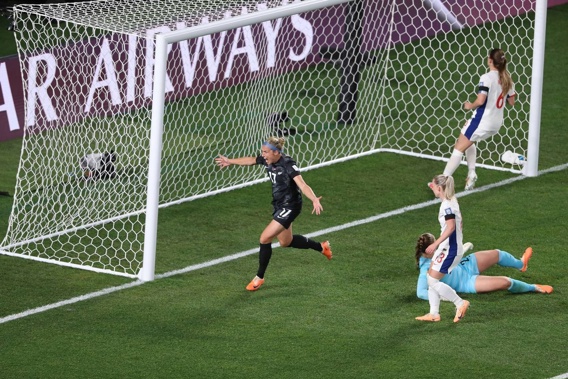 Hannah Wilkinson celebrates scoring the winning goal against Norway. Photo / Michael Craig