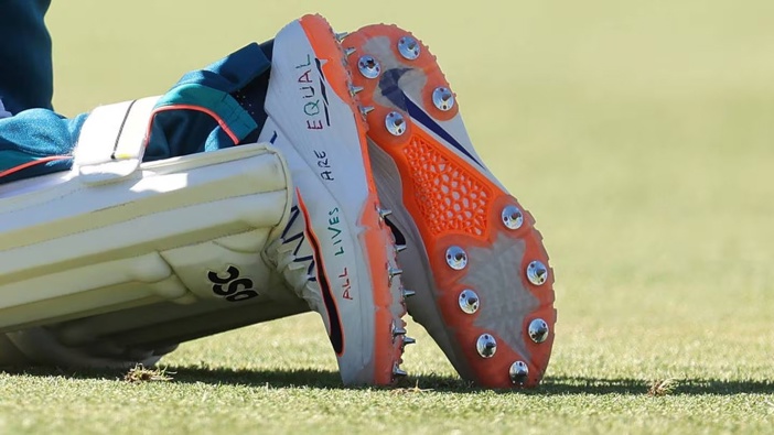 The shoes of Usman Khawaja are pictured during an Australian nets session the at the WACA. Photo / Getty