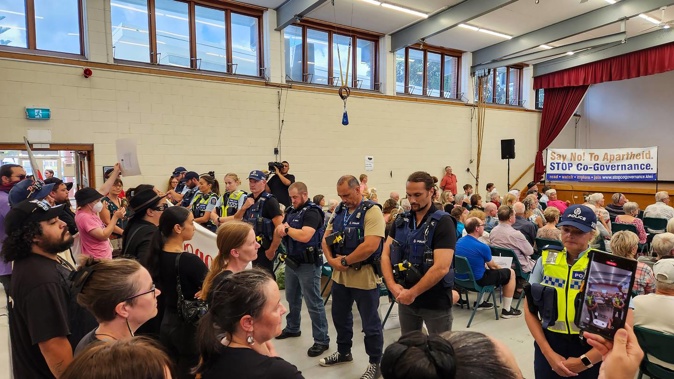 Police were at a Stop Co-Governance meeting hosted by Julian Batchelor at the Orewa Community Centre in Orewa, on March 18. Photo / Supplied