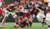 Dalton Papalii of Counties Manukau is tackled during the round three NPC match between Waikato and Counties Manukau at FMG Stadium Waikato, on August 17, 2025, in Hamilton, New Zealand. (Photo by Michael Bradley/Getty Images)
