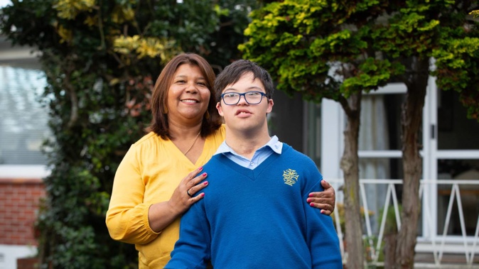 Zelita Mahoney and her son Dom, who has Down Syndrome and uses the Specialised School Transport Assistance (SESTA) service to get to Marcellin College. (Photo / Sylvie Whinray)