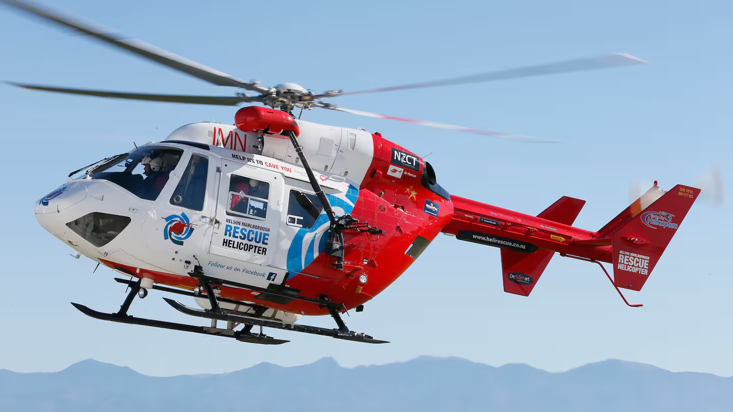 A police officer was assaulted as he prevented a woman walking into the spinning rotors of the rescue helicopter that had been called to take her to hospital. Photo / Nelson Marlborough Rescue Helicopter