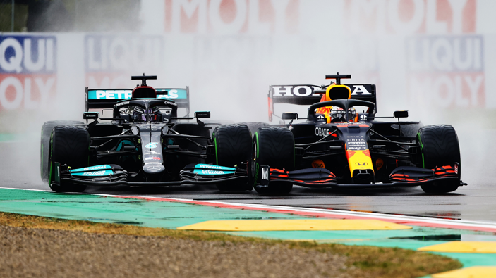 Lewis Hamilton and Max Verstappen clash at the 2021 Imola Grand Prix. (Photo / Getty)