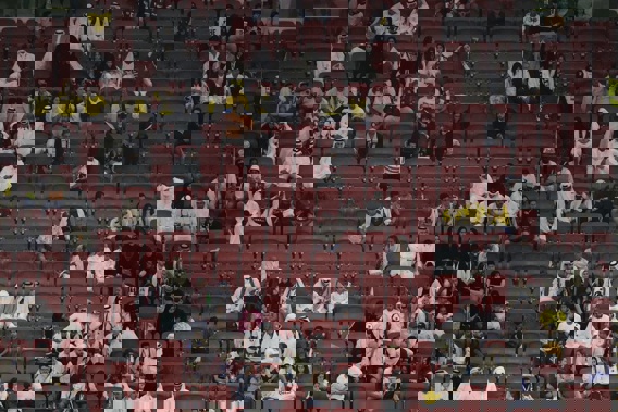 Partly empty seats during the World Cup opener between Qatar and Ecuador. Photo / AP