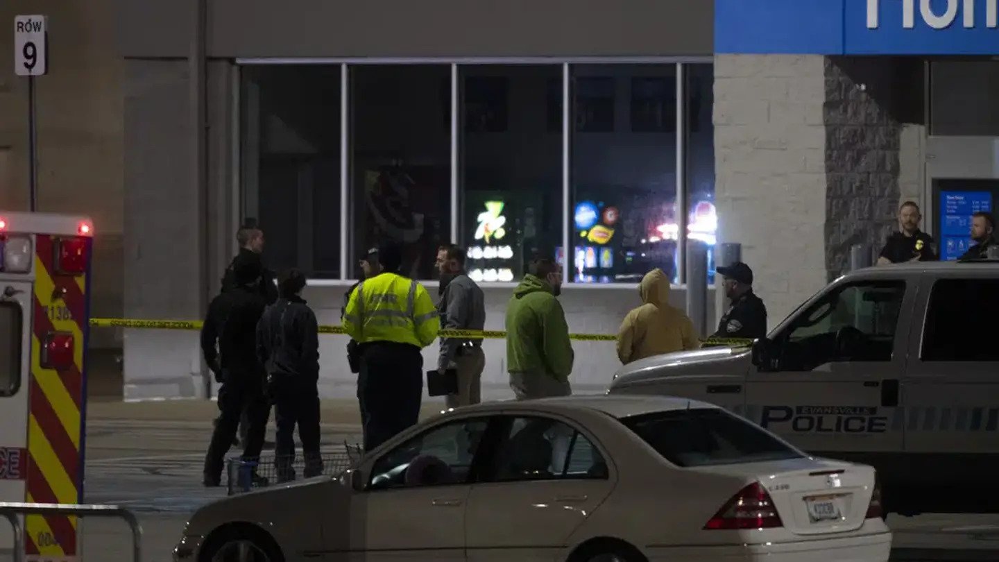Emergency responders work the scene of a shooting at the West Side Walmart. Photo / AP
