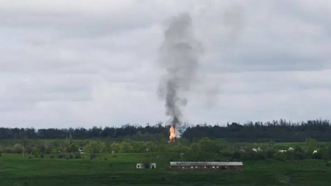 Fire and smoke raise after artillery shelling near Bakhmut, an eastern city where fierce battles between Ukrainian and Russian forces have been taking place. Photo / AP
