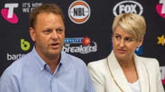 New Zealand Breakers owners Paul and Liz Blackwell at a 2016-17 season media conference. Photo / David Rowland, Photosport
