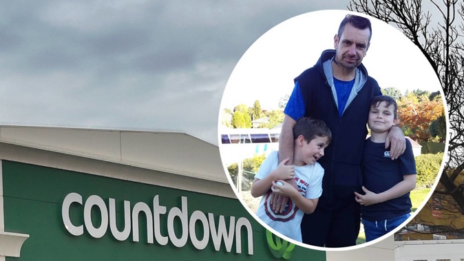 The Countdown in Dunedin were the stabbing occurred and inset, Countdown senior manager Dallas Wilson with his two sons. Photos / Peter McIntosh, Supplied