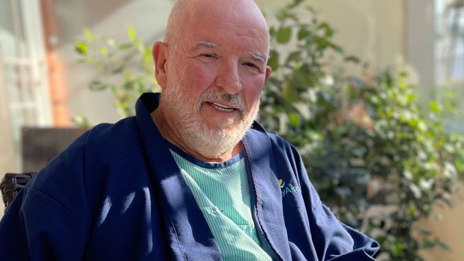 Newstalk ZB's Barry Soper in hospital, on the eve of his open-heart surgery. Photo / Shayne Currie