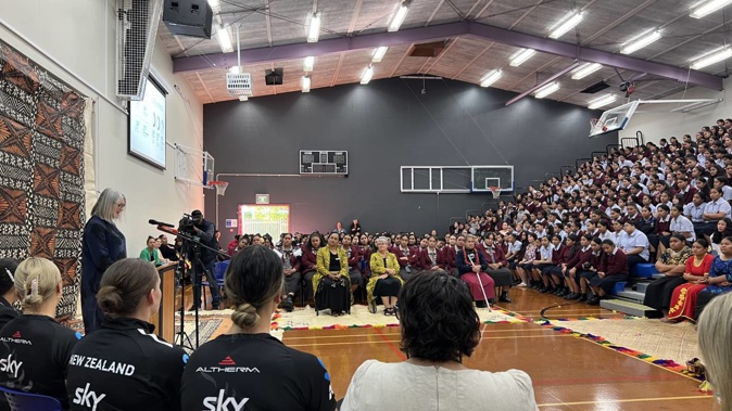 ANZ CEO Antonia Watson releases the Watch Wāhine Win research at McAuley High, Otahuhu, yesterday.