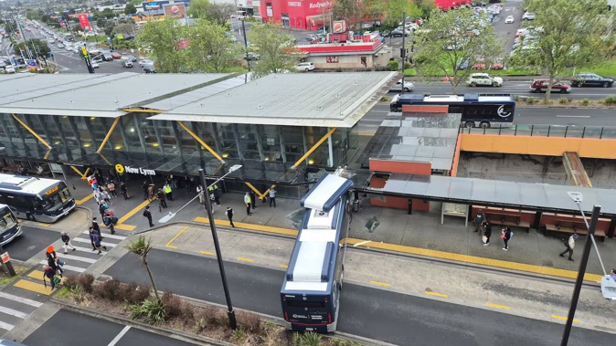 The electric bus crashed into New Lynn train station on Totara Ave in Auckland. Photo / Supplied