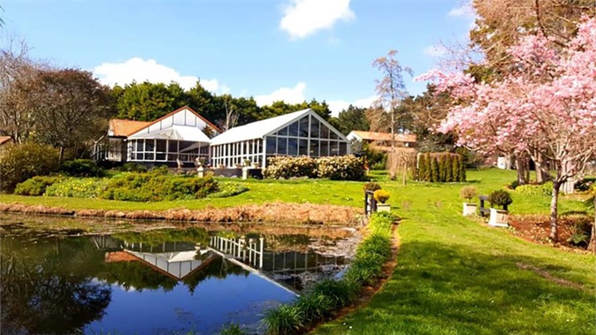 Karaka Point Vineyard and Lodge is set over 8ha of landscaped gardens and features three lakes. (Photo / Supplied)