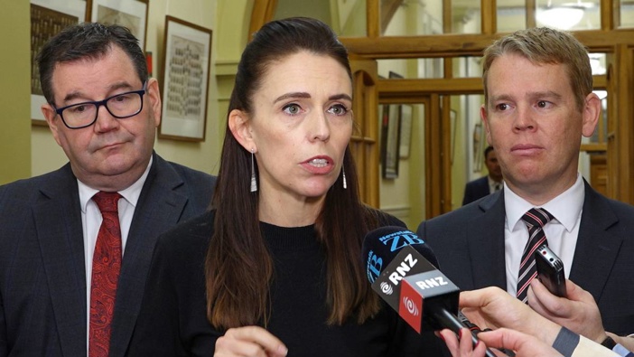 Finance Minister Grant Robertson, Prime Minister Jacinda Ardern, and Covid-19 Minister Chris Hipkins. (Photo / NZ Herald)