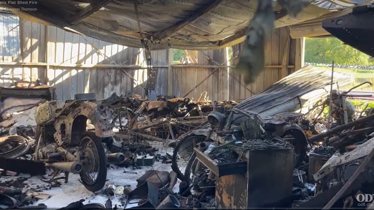 An accident involving a welding machine and an aerosol can caused a workshop of beloved treasures to erupt into flames yesterday afternoon. (Photo / ODT)
