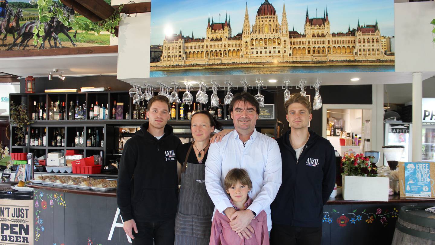 Ivett Kerekes and Andras Laszlo and Ivett Kerekes with their sons Szilard, left, Andor, right, and Gergo, front. Photo / David Haxton
