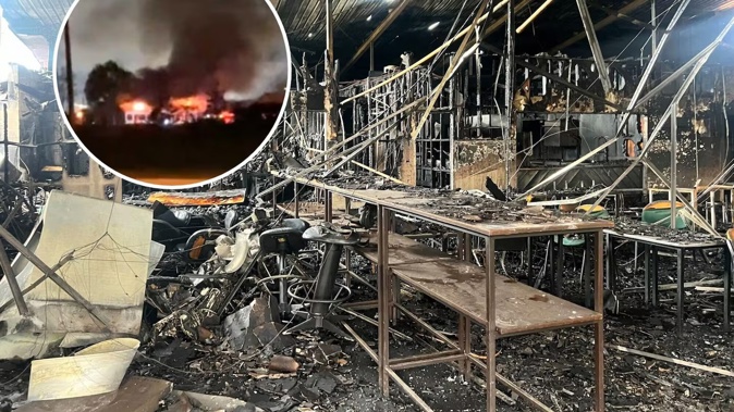 Fire destroyed the Whakarewarewa Rugby Community Sports club early on Tuesday. Photo / Supplied, Kelly Makiha