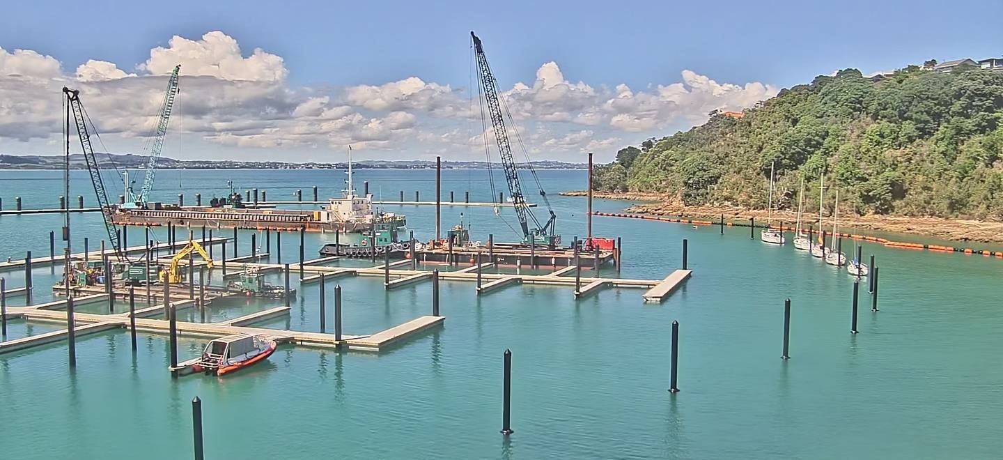 Progress at the island's first marina is shown here. Photo / Kennedy Point Marina