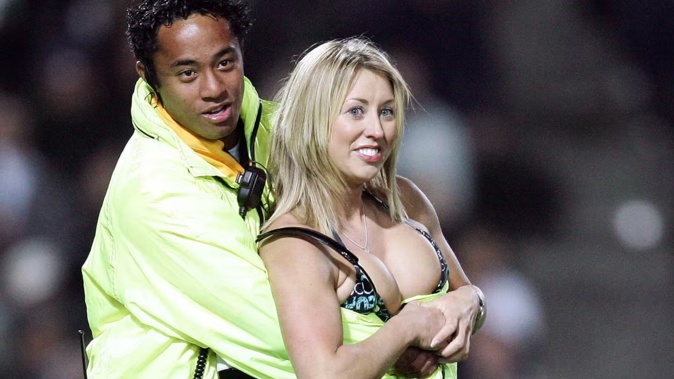 Lisa Lewis streaked in her bikini at an All Blacks test match in 2006. More recently she has complained to police about the alleged conduct of her policeman former boyfriend. Photo / File