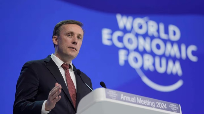Jake Sullivan, US National Security Advisor, speaks during the Annual Meeting of the World Economic Forum. Photo / AP