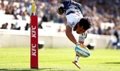 Codemeru Vai of the Blues scores a try during the round five Super Rugby match between Blues and Moana Pasifika at Eden Park, on March 15, 2026, in Auckland, New Zealand. (Photo by Phil Walter/Getty Images)