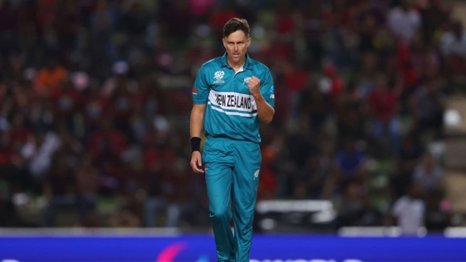 Trent Boult of New Zealand celebrates after bowling Johnson Charles of West Indies. Photo / Getty Images