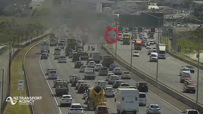 A vehicle fire today blocked the two right eastbound lanes on State Highway 16 between Rosebank Rd and Great North Rd.