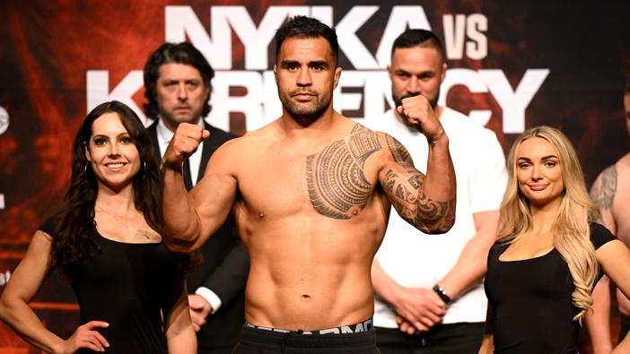 Former All Blacks player Liam Messam poses during the weigh in at SkyCity Convention Centre on September 13, 2024 in Auckland, New Zealand. (Photo by Hannah Peters/Getty Images)