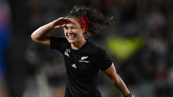 Ruby Tui celebrates a try during the Black Ferns' World Cup campagin. Photo / Photosport