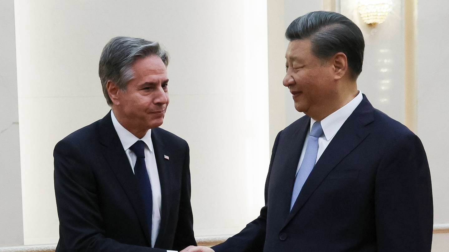 US Secretary of State Antony Blinken shakes hands with Chinese President Xi Jinping in the Great Hall of the People in Beijing, China. Photo / Leah Millis, Pool via AP